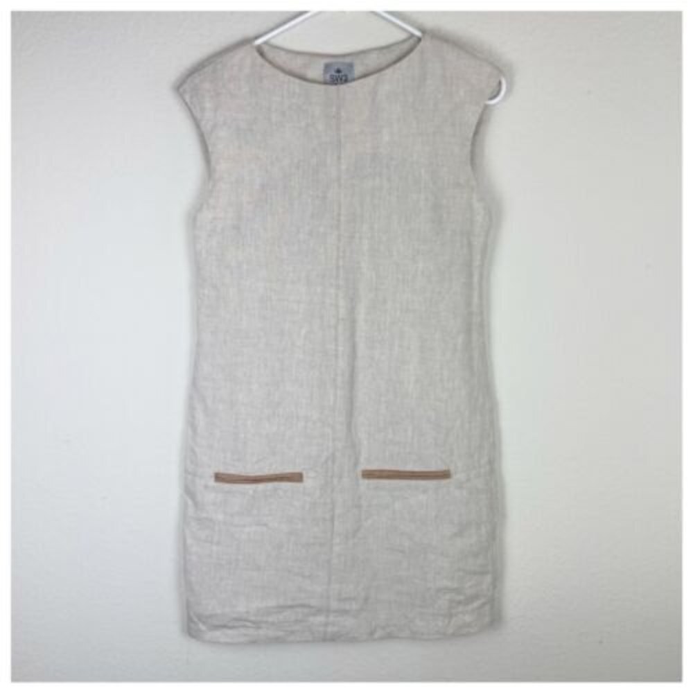 SW3 bespoken 100% Linen Oatmeal Sleeveless Tunic Size 6 Lagenlook Minimalism